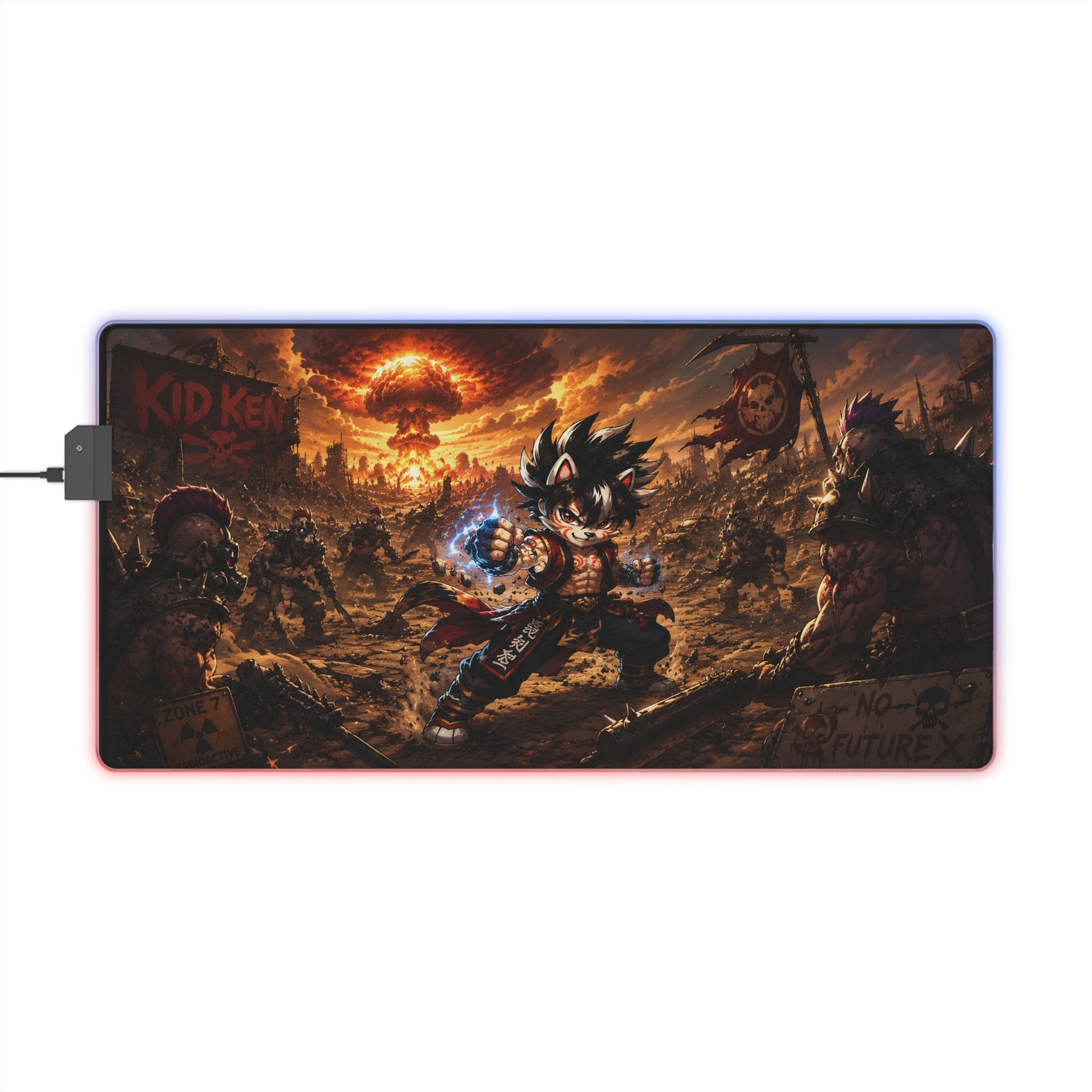 Tapis de souris gaming LED RGB XXL – Kid Ken Apocalypse | Univers post-apocalyptique
