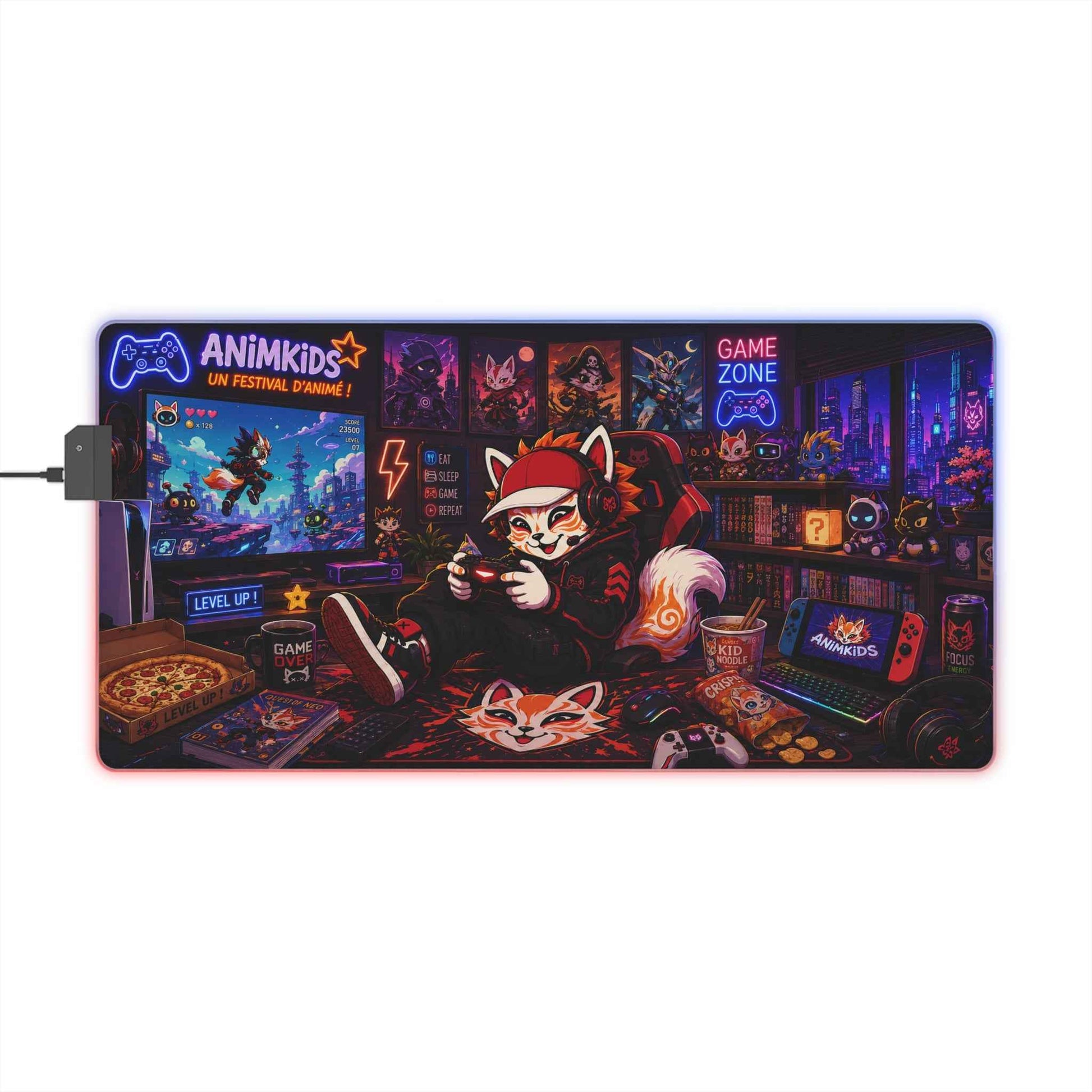 LED Gaming Mouse Pad — Neon Anime Gamer Desk Mat with RGB Lighting
