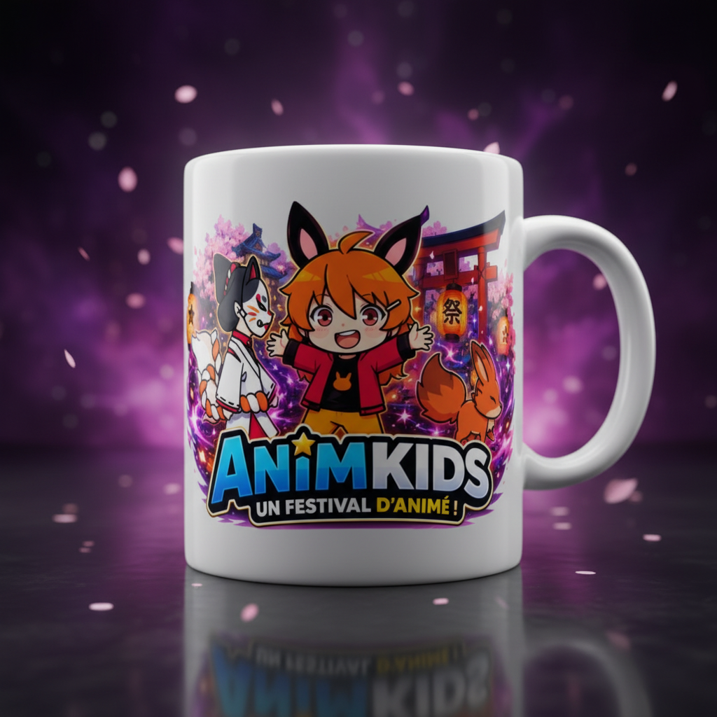 Mug blanc avec duo Perse et Amelia torii japonais énergie violette