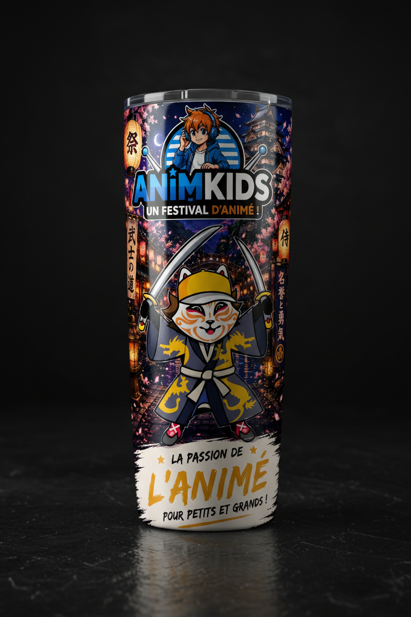 Gobelet isotherme avec design Kid Dragon ninja cerisiers lanternes japonaises