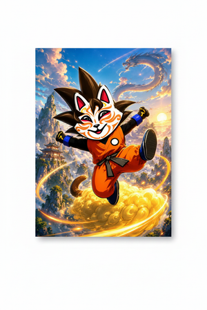 Poster Kid Tora style Goku nuage doré dragon ciel pagode