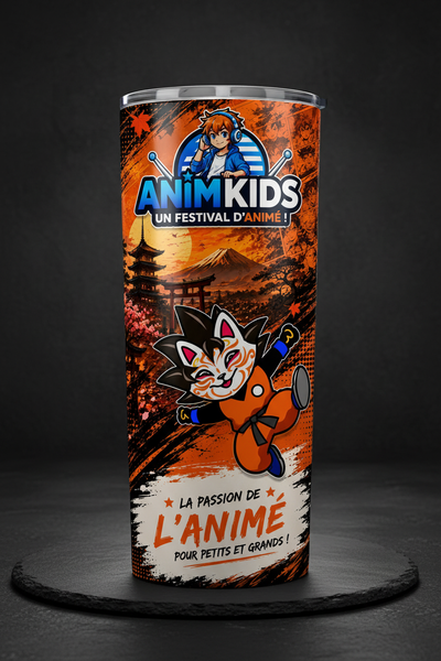Gobelet isotherme avec design Kid Tora style Dragon Ball Fuji automne orange