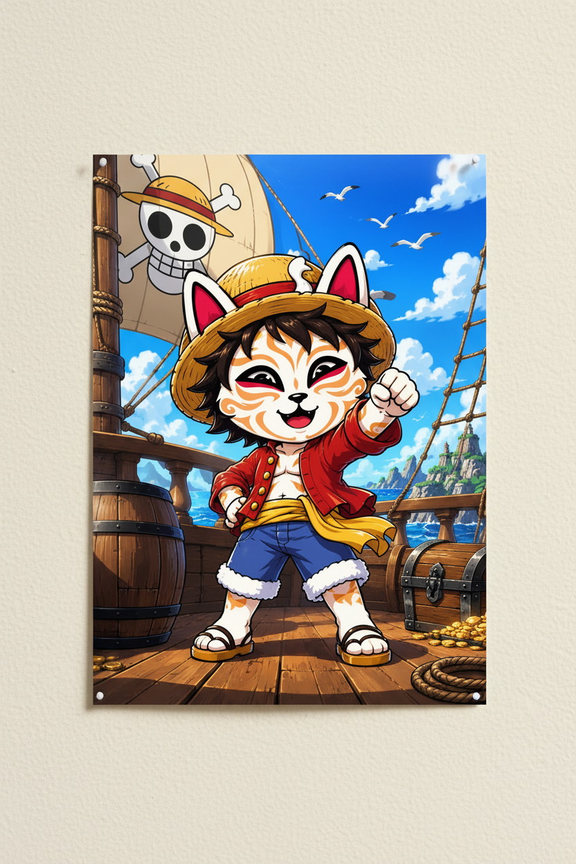 Poster Kid Pirate style Luffy One Piece pont bateau chapeau de paille