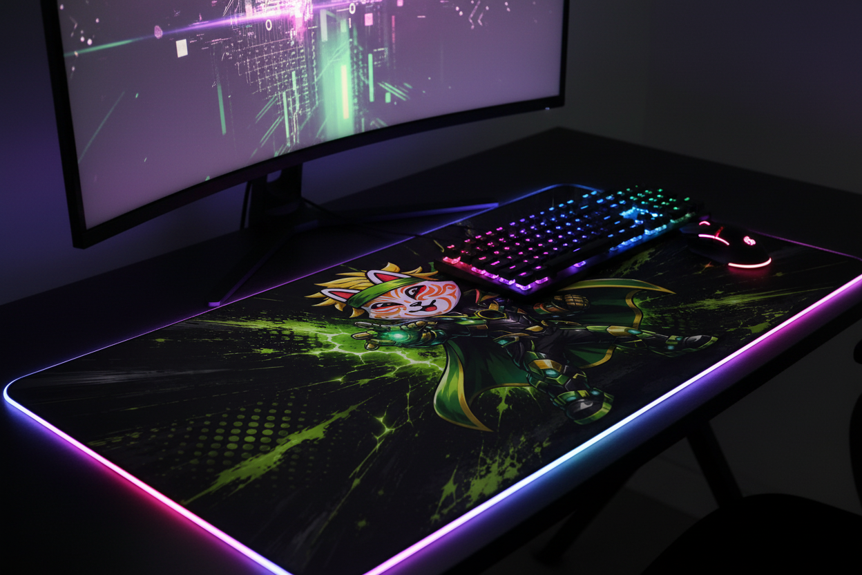 Tapis Kid Comics – Héros de l'Énergie sur bureau gaming RGB